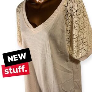Elegant Beige Lace Sleeve Top (item#10217)